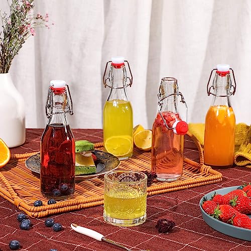 8-Pack 8.5oz Flip Top Glass Bottles, Swing Top Beer Brewing Bottle for Fermentation, Kombucha, Kefir, Vanilla Extract, Coquito, Juice, Soda, Tea - Airtight Stopper Cap Lid, Bonus 2 Bottle Pourers