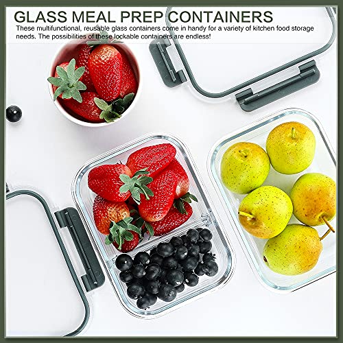 KOMUEE 10 Packs 30 oz Glass Meal Prep Containers,Glass Food Storage Containers with Lids,Airtight Lunch Bento Boxes,Microwave,Freezer and Dishwasher,Gray - color: Gray