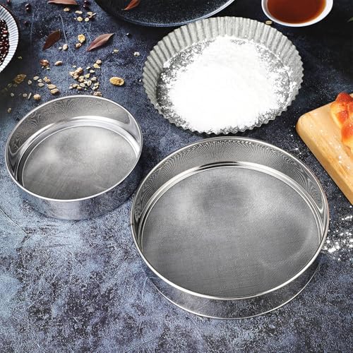 Patelai 2 Pcs Stainless Steel Round Flour Sifter Sieve Fine Mesh for Bake Decorate Cakes, Pies, Pastries, Cupcakes (6 Inch 60 Mesh,8 Inch 40 Mesh) - size: 6 Inch 60 Mesh,8 Inch 40 Mesh