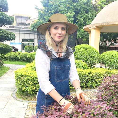 Sucrain Mosquito Head Net Hat Sun Hat Garden Bug Hat with Hidden Net Mesh for Outdoor Gardening Beekeeping - color: Yellow