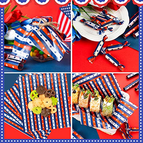 100 Pcs 4th of July Wax Paper for Food, Wax Paper Sheets Deli Paper Sandwich Wrap Candy Cookies Wraps, Waterproof Oil-proof Picnic Basket Liners with Star Flag Pattern for Kitchen Handmade Food - color: Patriotic