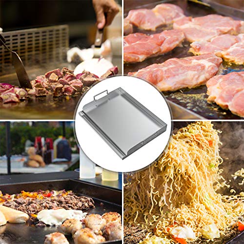 Skyflame Universal Stainless Steel Griddle Flat Top Plate with Even Heating Bracing for BBQ Charcoal/Gas Grills, Camping, Tailgating, and Parties 17" x 13" - size: 17" x 13" x 2.2"