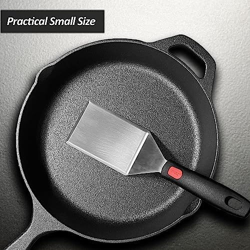Small Spatula for Cast Iron Skillets, Full Tang silicone Handle, Heat Resistant, Commercial Grade Heavy Duty Turner, Press Burger Spatula Turner for Flipper, Cooking, Serving, 2.7" Wide - size: 2.7" x 3.7"