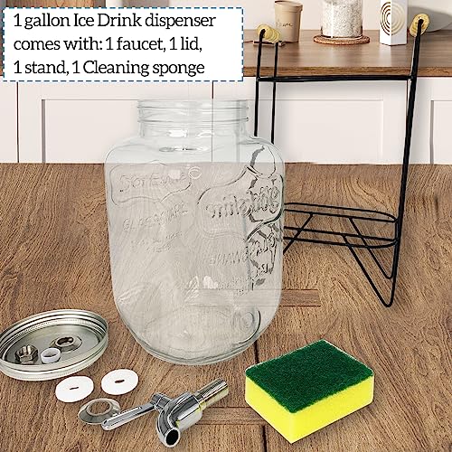 Tfwadmx 1 Gallon Drink Dispenser Glass Beverage Dispenser With Stand Leak Proof Stainless Steel Faucet Wide Mouth Mason Jar Style Glass Drink Dispenser for Parties, Weddings, Lemonade, Cold Water - size: Style 2