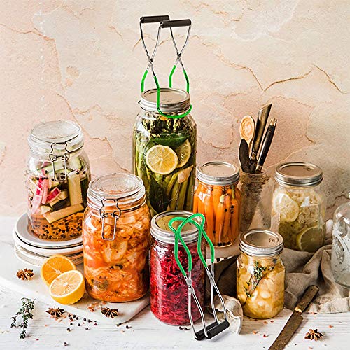 2 Pieces Stainless Steel Canning Jar Lifter Tongs and Canning Funnel with Safe and Secure Grip for Wide Mouth and Regular Jars, Easy to clean and Dishwasher safe - color: Green