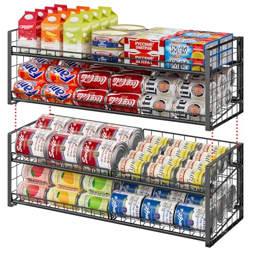 3 Tier Stackable Can Rack Organizer for Pantry Shelf, Adjustable Extra-Long Can Holder for Kitchen Storage, Sturdy Standing Rolling Can Dispenser for Canned Food Goods Drink Soup up to 96, Black - style: Length(29.72’‘)-3Tier