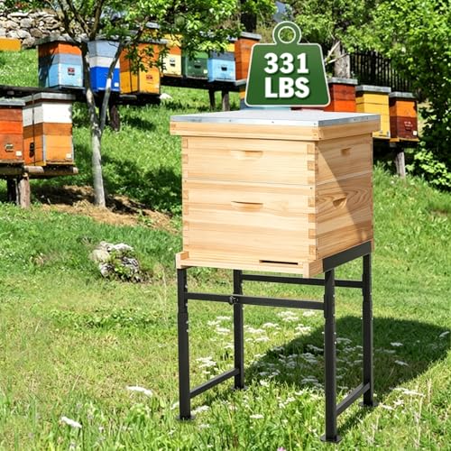 Bee Hive Stand for 8 & 10 Frame Beehive Boxes, Metal Bee Hive Stand, Adjustable Height 16.1"-20.9" & Adjustable Width 15"-19", Easy to Assemble Bee Stand for Beekeeping Supplies & Tools (Black)