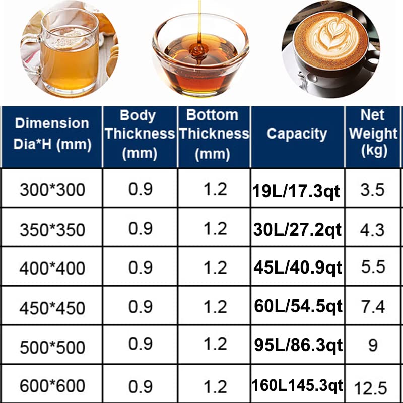 AIZYR Stainless Steel Home Brew Kettle Commercial Stock Pot with Lid, Thermometer, Ball Valve Spigot for Brewing Boiling Cookware,35x35cm - size: 35x35cm