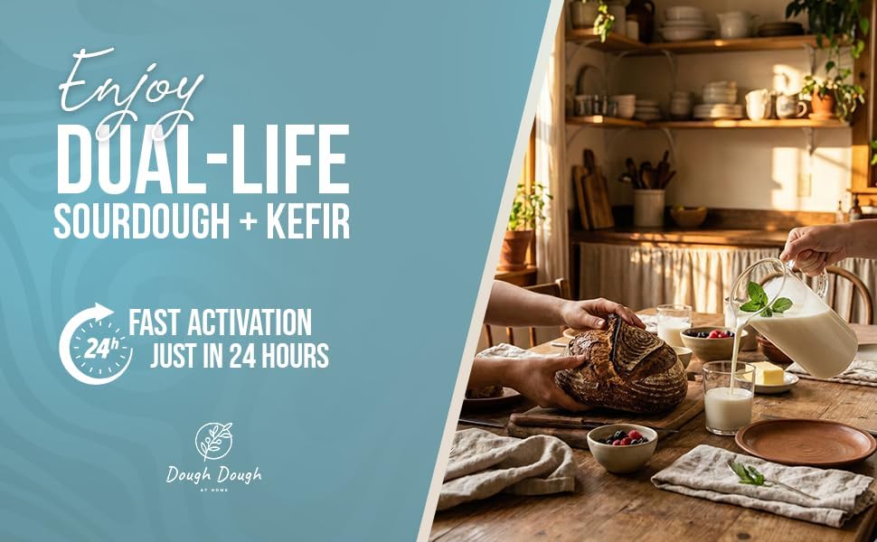 Sourdough & Kefir Starter Culture: All-In-One – Dual Life 24-Hour Rapid Fermentation – Makes Bread & Probiotic Milk – All-Natural, Active Live Cultures