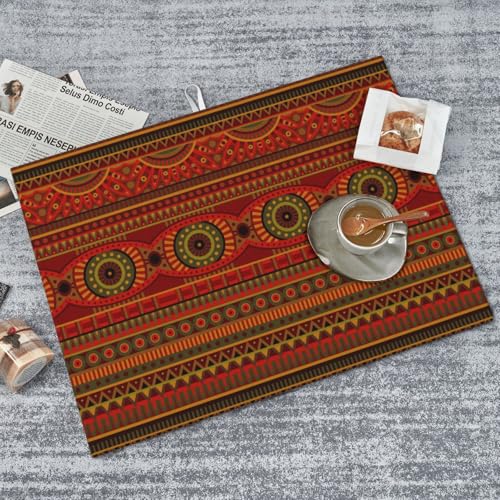 Tribal Pattern Dish Drying Mat Ethnic Geometric African Stripes Red Drying Rack Pad Countertop Dishes Ultra Absorbent Microfiber Kitchen Counter Mat 18x24 Inch - color: Red Brown