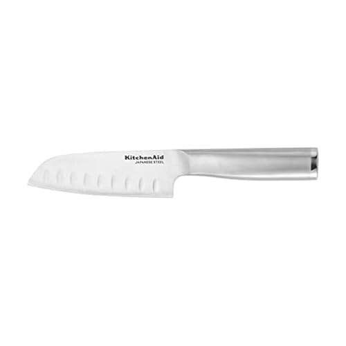 KitchenAid Gourmet Forged Triple Rivet Serrated Utility Knife with Custom Fit Blade Cover, 5.5 inch, Sharp Kitchen Knife, High Carbon Japanese Stainless Steel Blade, Stainless Steel - style: 5-Inch Santoku Knife