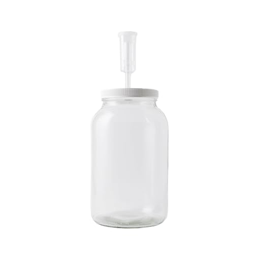 FastRack Wide Mouth 1 Gallon Glass Jar Bundle with Lid, Airlock, and 2 Ounce Pectic Enzyme