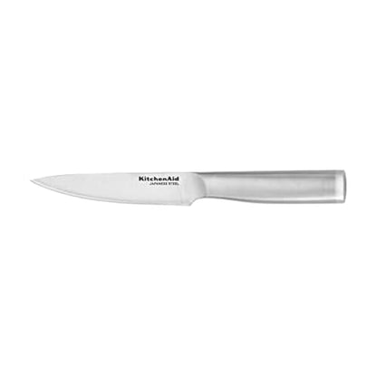 KitchenAid Gourmet Forged Stainless Steel Fine-Edge Utility Knife with Custom-Fit Blade Cover, 4.5-inch, Sharp Kitchen Knife, Japanese Steel Blade, Brushed Stainless Steel Handle - style: 4.5-Inch Fine-Edge Utilty Knife