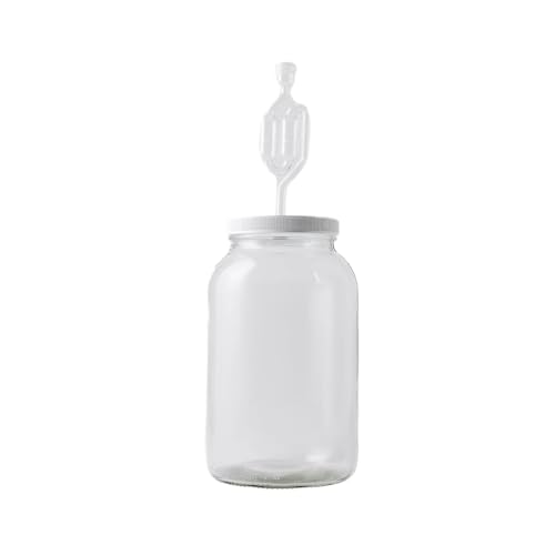 FastRack 1 Gallon Wide Mouth Glass Jar with Airtight Lid & Twin Bubble Airlock – Large Glass Jar with Lid for Fermentation, Pickling, Brewing, Canning & Storage