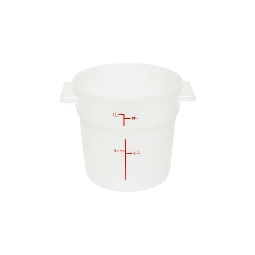TrueCraftware- 1 Quart White Round Food Storage Container Polypropylene- Commercial Reusable Food Container Canister with Measurement Markings for Meal Prep Pantry Kitchen - size: 1 Quart