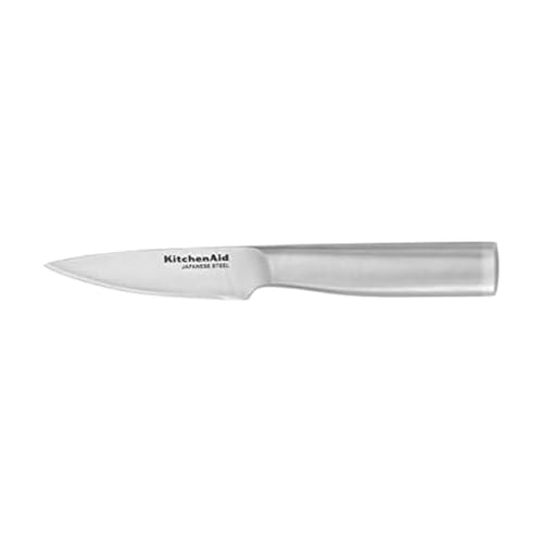 KitchenAid Gourmet Forged Stainless Steel Fine-Edge Paring Knife with Custom-Fit Blade Cover, 3.5-inch, Sharp Kitchen Knife, Japanese Stainless Steel Blade, Black - style: 3.5-Inch Serrated Paring Knife
