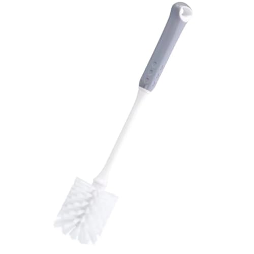 Long Handle Bottle Cleaning Brush with Soft Nylon Bristles, White and Gray, 12.79 Inches, for Baby Bottles, Water Bottles, Glassware