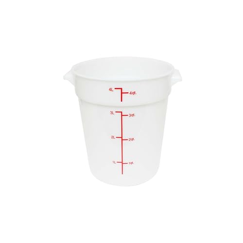 TrueCraftware- 4 Quart White Round Food Storage Container Polypropylene- Commercial Reusable Food Container Canister with Measurement Markings for Meal Prep Pantry Kitchen - size: 4 Quart