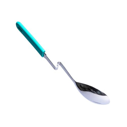 Souper Cubes + Lori Greiner No Mess Stainless Steel Cooking Spoon with Silicone Handle - Stainless Steel Serving Spoon No Mess Design Hooks on Side of Any Pot - Aqua - color: Aqua, size: Spoon 1-Pack