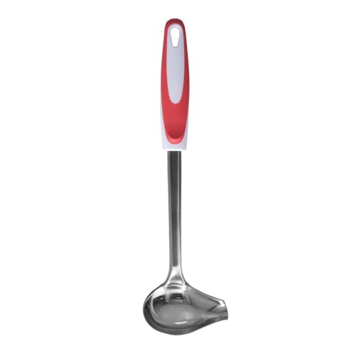 Stainless Steel Ladle Spoon Portable Non Slip Handle Smooth Side Pour Spout Mouth Porridge Spoon for Kitchen Restaurant Hotel