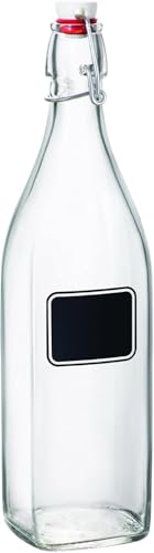 Bormioli Rocco Swing Chalkboard 33.75 oz. Square Swing-Top Bottle with Airtight Seal and Metal Clamp for Drinks, Juices, Wine, or Dressings, Set of 6 - size: 6 Count