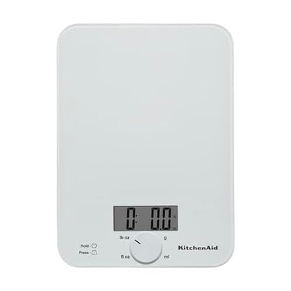KitchenAid KQ914WH Glass Surface 11 Pound Capacity Digital Kitchen and Food Scale, Scale for Food Ounces and Grams, Dry and Liquid Ingredients, White - color: White