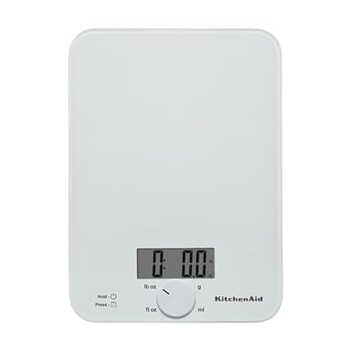 KitchenAid KQ914WH Glass Surface 11 Pound Capacity Digital Kitchen and Food Scale, Scale for Food Ounces and Grams, Dry and Liquid Ingredients, White - color: White