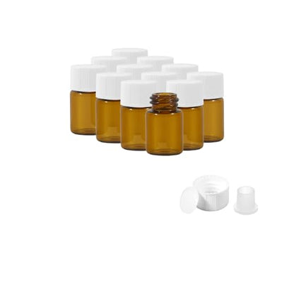 12PCS 2ml Amber Glass Vials with White Screw Caps and Plastic Stoppers, 1/2 Dram Leak-Proof Small Liquid Sample Bottles for Essential Oils, Perfumes, Reagents - color: AMBER, size: 2ml
