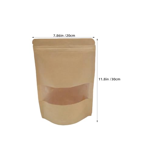 Standable Food Storage Pouches 50pcs Kraft Paper Resealable Bags with Transparent Window Made of Food Safe Kraft Paper, Reusable and Suitable for Kitchen Use with Cheese and Craft