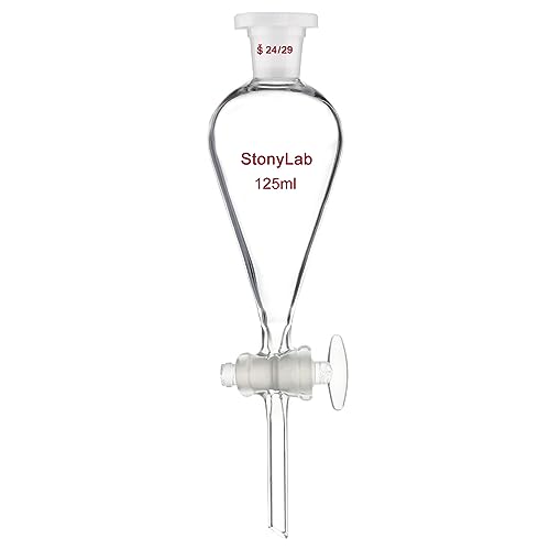 stonylab Separatory Funnel with Glass Stopcock Valve, Borosilicate Glass 24/29 Joint Funnel for Laboratory Accurate Liquid Separation, 125 ml
