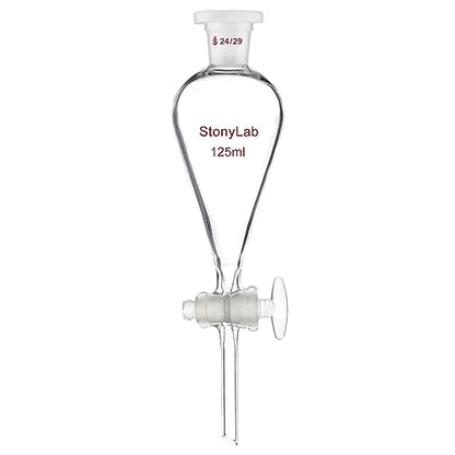 stonylab Separatory Funnel with Glass Stopcock Valve, Borosilicate Glass 24/29 Joint Funnel for Laboratory Accurate Liquid Separation, 125 ml