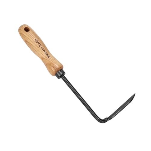 L-Shape Hook Weeder, Stainless Steel Garden Hand Tool with Wooden Handle, Manual Weed Removal Sickle for Gardening