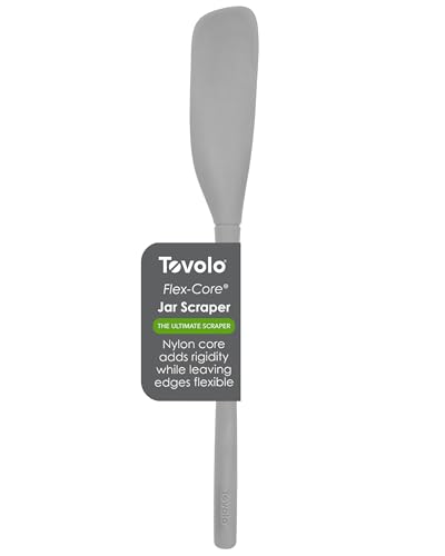 Tovolo Silicone Jar Spatula Long Handled Rubber Scraping Scooping Tool for Peanut Butter Jam Jelly Jars Blenders, Extra Long Flex Core Silicone Jar Scraper Dishwasher Safe BPA Free, Oyster Gray - color: Oyster Gray