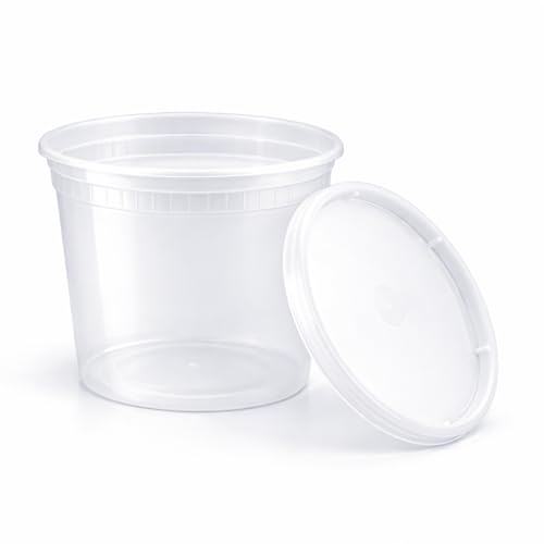 16 oz [24-Pack] Microwavable Plastic Deli Food Storage Containers with Lids | BPA Free, leak-resistant, stackable and freezer-safe design helps keep food fresh and secure - size: 16 oz - 24 Pack