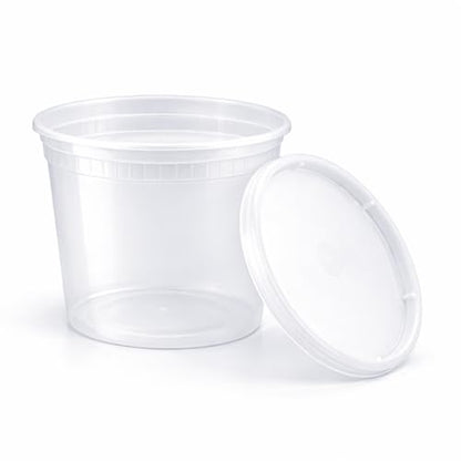 16 oz [24-Pack] Microwavable Plastic Deli Food Storage Containers with Lids | BPA Free, leak-resistant, stackable and freezer-safe design helps keep food fresh and secure - size: 16 oz - 24 Pack
