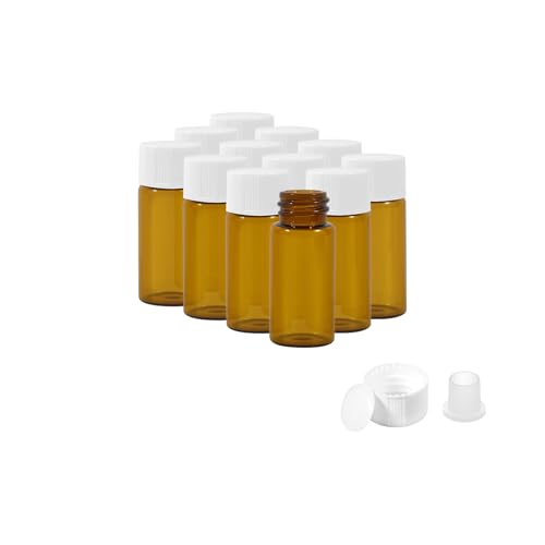 12PCS 4ml Amber Glass Vials with White Screw Caps and Plastic Stoppers, 1 Dram Leak-Proof Small Liquid Sample Bottles for Essential Oils, Perfumes, Reagents - color: AMBER, size: 4ml