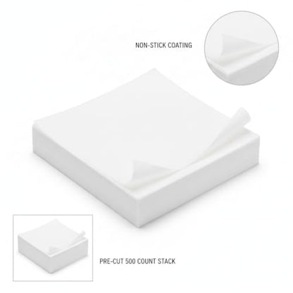 500-Count Pre-Cut Silicone Coated Parchment Sheets, Food Separation Paper for Freezer Storage, Burger Patties, and Cheese - size: 7.87 x 3.15 x 2.36 in