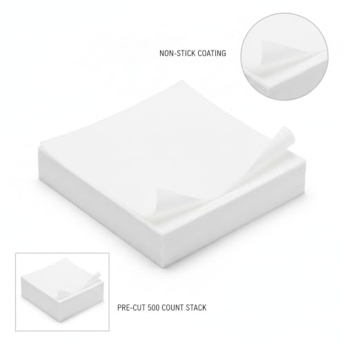 500-Count Pre-Cut Silicone Coated Parchment Sheets, Non-Stick Food Separation Paper for Freezer Storage, Burgers, Cheese, and Baked Goods, White - size: 7.87 x 3.15 x 2.36 in