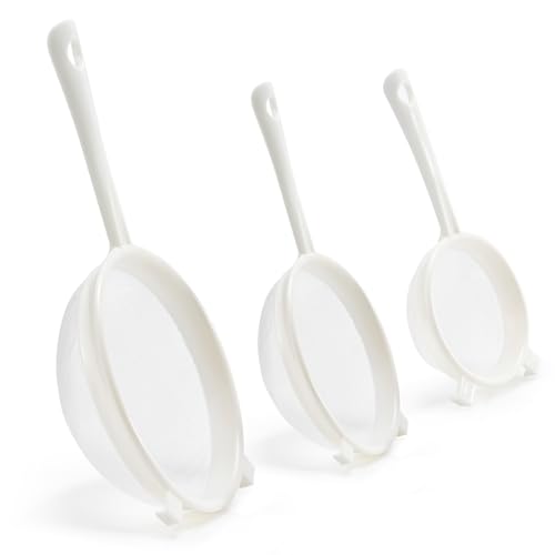 Luckyiren Kefir Strainer Set, 3-Size Plastic Non-Metal Sieve with Fine Mesh | Colander Sifter for Kefir Grains, Milk Kefir, Water Kefir & Kombucha & Quinoa - Durable, Food Grade & Easy Clean - color: White