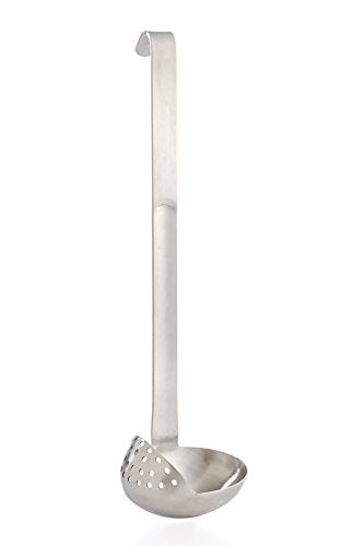 HIC Kitchen Oval Straining Ladle with Spout, 18/8 Stainless Steel, Stir, Scoop, Strain, Drain, and Serve, 3-Ounce Capacity - style: 2-in-1 Straining Ladle