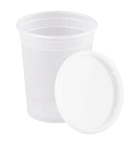 32 oz [20-Pack] Microwavable Plastic Deli Food Storage Containers with Lids | BPA Free, leak-resistant, stackable and freezer-safe design helps keep food fresh and secure - size: 32 oz - 20 Pack