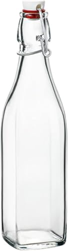 Bormioli Rocco Swing 17 oz. Square Swing-Top Glass Bottle with Airtight Seal and Metal Clamp for Drinks, Juices, Wine, or Dressings, Single Bottle - size: 17 Ounces