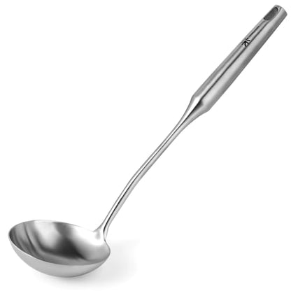 Stainless Steel Soup Ladle - 13.8" Durable Metal Ladel，Perfect Gifts | Large Ladle [Integral Forming, Heat Resistance] for Serving or Cooking, Stirring, Wok & Soup, Heavy Duty Kitchen Utensils - size: 13.8" - Silver