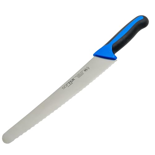 Winco Sof-Tek, 10" Wide Bread/Pastry Knife, Soft Grip Handle,Silver/Black/Blue - color: Silver/Black/Blue, size: 10", style: Soft Grip
