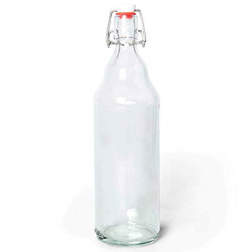 Glass Grolsch Beer Bottles, Quart Size - 33 oz Clear Single - Airtight Seal with Swing Top/Flip Top Stoppers - Supplies for Home Brewing & Fermenting of Alcohol, Kombucha Tea, Wine, & Homemade Soda