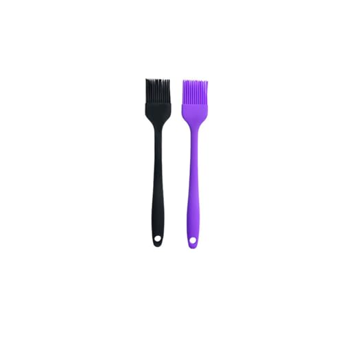Silicone brush, Oil Brush for BBQ Kitchen Cooking Baking and Grilling (2 PCS,purple&black) - color: purple&black