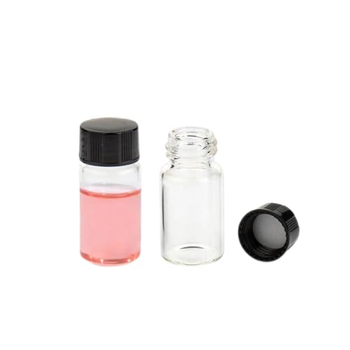 20ML Clear Glass Sample Vial, Liquid Sampling Sample Glass Bottle, Borosilicate Storage Glass Vial 27.5x57mm Black 24-400 Polypropylene Screw Cap with PE Liners, Pack of 100 - size: 20ML
