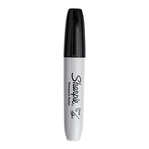 Sharpie Permanent Markers, Large, Chisel Tip, Black, 4 Count - Marks on Paper, Plastic, Metal, and More - size: 4 Count (Pack of 1)