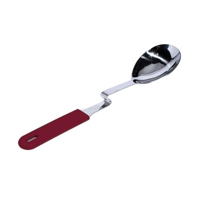 Souper Cubes + Lori Greiner No Mess Stainless Steel Cooking Spoon with Silicone Handle - Stainless Steel Serving Spoon No Mess Design Hooks on Side of Any Pot - Cranberry - color: Cranberry, size: Spoon 1-Pack