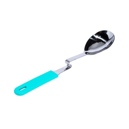 Souper Cubes + Lori Greiner No Mess Stainless Steel Cooking Spoon with Silicone Handle - Stainless Steel Serving Spoon No Mess Design Hooks on Side of Any Pot - Aqua - color: Aqua, size: Spoon 1-Pack